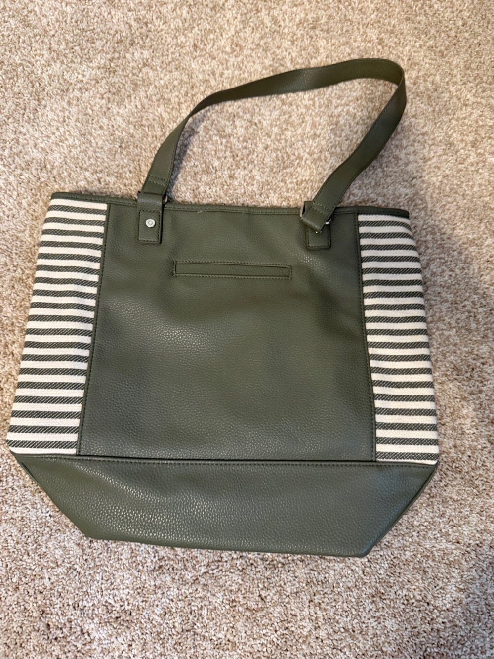 thirty-one Olive Green Tote with White Striped Panels